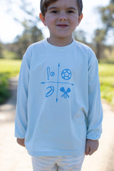 Boy Tee Long Sleeve Premium in Light Blue Knit with Sports Quadrant