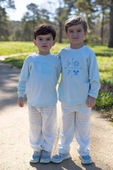 Boy Tee Long Sleeve Premium in Light Blue Knit with Front Loader