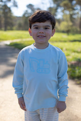 Boy Tee Long Sleeve Premium in Light Blue Knit with Front Loader