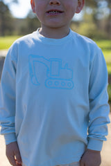 Boy Tee Long Sleeve Premium in Light Blue Knit with Front Loader