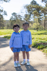 David Knit Shirt Long Sleeve Premium in Blue Gingham Knit