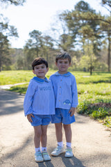 Graham Knit Shirt Long Sleeve in Blue Gingham Knit