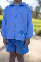 Graham Knit Shirt Long Sleeve in Blue Gingham Knit