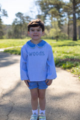 David Knit Shirt Long Sleeve Premium in Blue Gingham Knit
