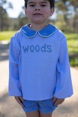 David Knit Shirt Long Sleeve Premium in Blue Gingham Knit