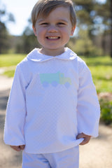 David Shirt Long Sleeve Lined in White Swiss Dots