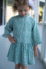 Mary Reddoch Dress 3/4 Sleeve in Green Liberty Floral