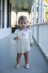 Finley Bubble Long Sleeve Knit w/ Woven Collar in Ecru Knit