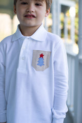 Boy Polo Long Sleeve White with Pocket w/ Mini Tree w/ Star