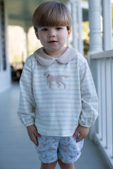 David Knit Shirt Long Sleeve Premium in Baby Blue Stripe Knit