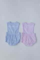Charlie Button-On Sunsuit w/ Piping in Beverly Hills Stripe