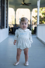 Finley Bubble Long Sleeve Knit w/ Woven Collar in Baby Blue Stripe Knit