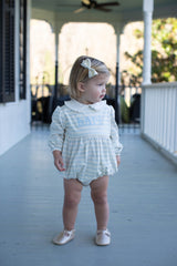 Finley Bubble Long Sleeve Knit w/ Woven Collar in Baby Blue Stripe Knit