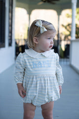 Finley Bubble Long Sleeve Knit w/ Woven Collar in Baby Blue Stripe Knit