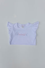 Angel Tee Short Sleeve Basic in White Knit with Wands Pastel w/ Handwritten Name