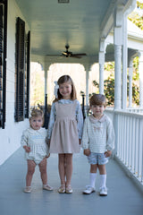 Finley Bubble Long Sleeve Knit w/ Woven Collar in Baby Blue Stripe Knit