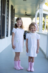 Olivia Apron Dress in Pastel Dot Pique
