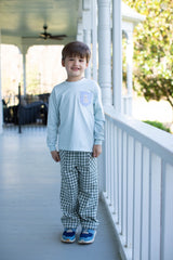 Boy Tee Long Sleeve Premium in Light Blue Knit with Pocket w/ Mini Puppy Dog