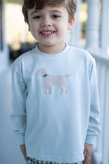 Boy Tee Long Sleeve Premium in Light Blue Knit with Puppy Dog