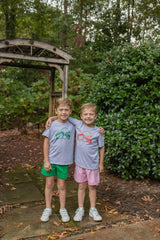 Boy Tee Short Sleeve Basic in Grey Knit w/ Kelly Green Football & Helmet