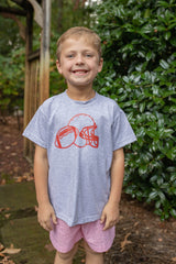 Boy Tee Short Sleeve Basic in Grey Knit w/ Red Football & Helmet