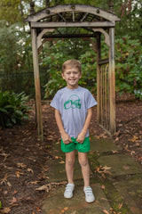 Boy Tee Short Sleeve Basic in Grey Knit w/ Kelly Green Football & Helmet