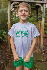 Boy Tee Short Sleeve Basic in Grey Knit w/ Kelly Green Football & Helmet