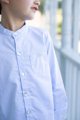 Tyson Shirt Long Sleeve in Blue Superfine Twill
