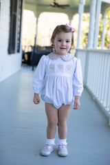 Finley Bubble Long Sleeve Knit w/ Woven Collar in White Knit