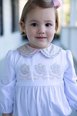 Finley Bubble Long Sleeve Knit w/ Woven Collar in White Knit
