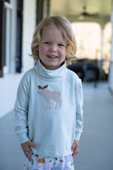 Turtleneck Premium in Light Blue Knit with Moose