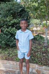 Fitz Shirt Short Sleeve in Aqua Microcheck