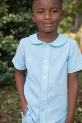 Fitz Shirt Short Sleeve in Aqua Microcheck
