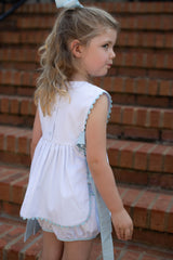 Eloise Top w/ Ric Rac & Ties in Blue Bitty Dot Pique