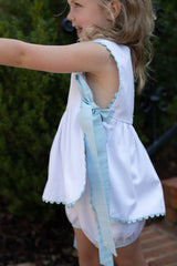 Eloise Top w/ Ric Rac & Ties in Blue Bitty Dot Pique