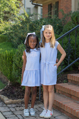 Harper Knit Dress Premium in Blue Gingham Knit