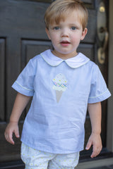David Shirt Short Sleeve in Blue Superfine Twill