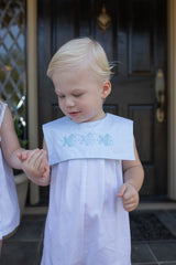 Carter Romper in Bitty Dot Blue Pique