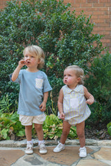 Boy Tee Short Sleeve Sky Blue with Pocket Teddy Bear