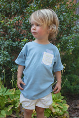 Boy Tee Short Sleeve Sky Blue with Pocket Teddy Bear