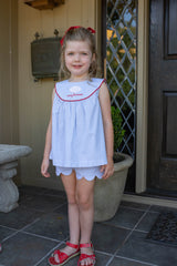 Spencer Scalloped Shorts in Light Blue 1/8 Check
