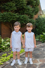 James Shirt Sleeveless Lined in Blue Swiss Dots