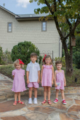 Lulu Dress with Piping Straps in Red Windowpane