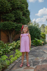 Lulu Dress with Piping Straps in Red Windowpane