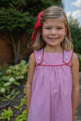 Lulu Dress with Piping Straps in Red Windowpane