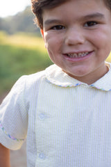 Henry Shirt Short Sleeve in Yellow Stripe Seersucker