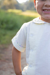 Henry Shirt Short Sleeve in Yellow Stripe Seersucker