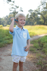 Boy Polo Short Sleeve Light Blue with Pocket w/ Mini T-Rex