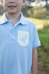 Boy Polo Short Sleeve Light Blue with Pocket w/ Mini T-Rex