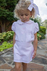 Mary Hollyn Top Short Sleeve in Light Pink Stripe Seersucker